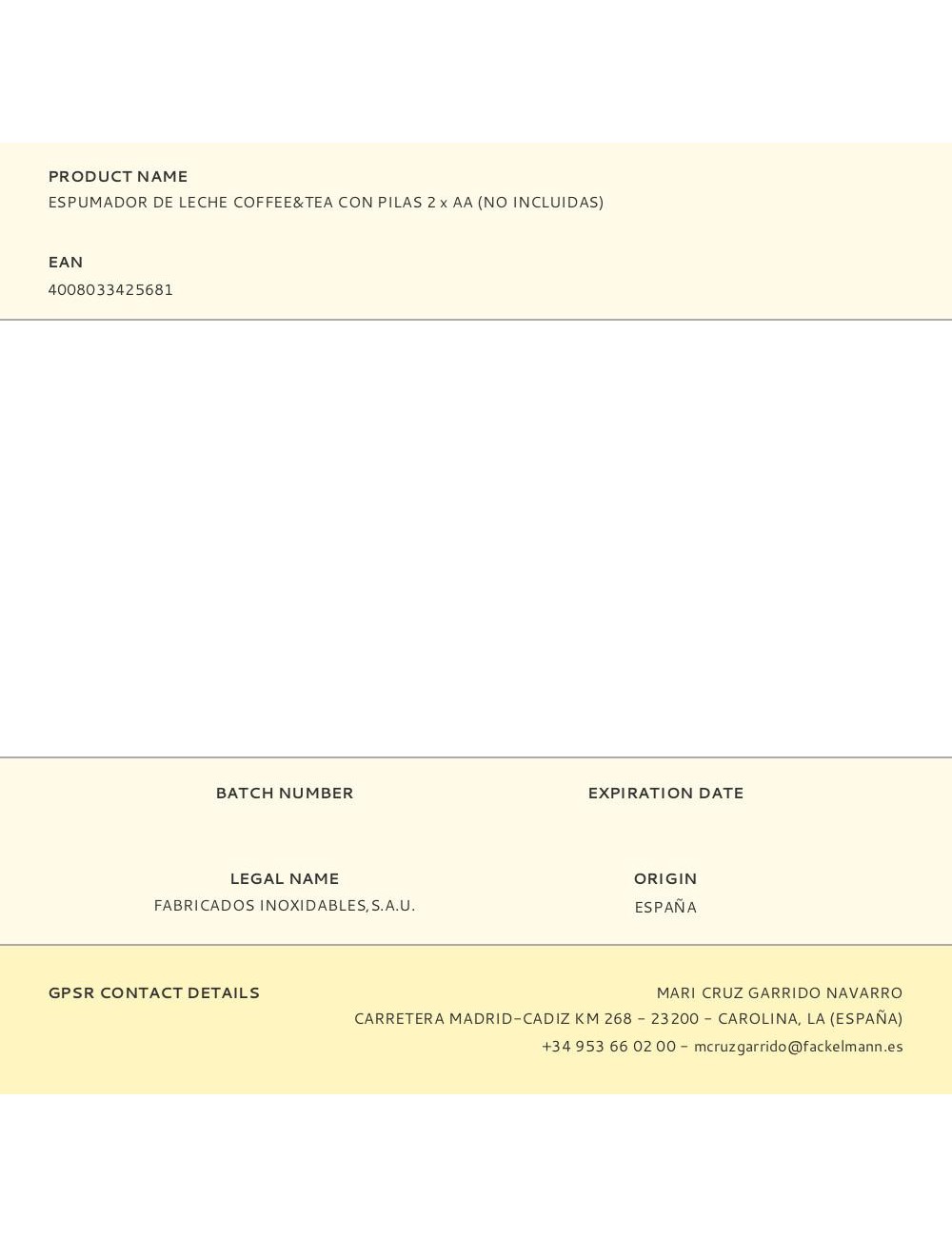 Espumador de leche coffee&tea con pilas 2 x aa (no incluidas)