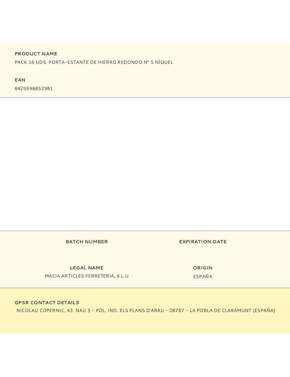 Pack 16 uds. porta-estante de hierro redondo n 5 níquel