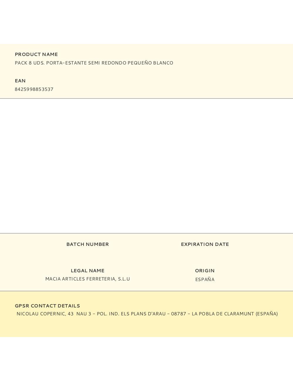 Pack 8 uds. porta-estante semi redondo pequeño blanco