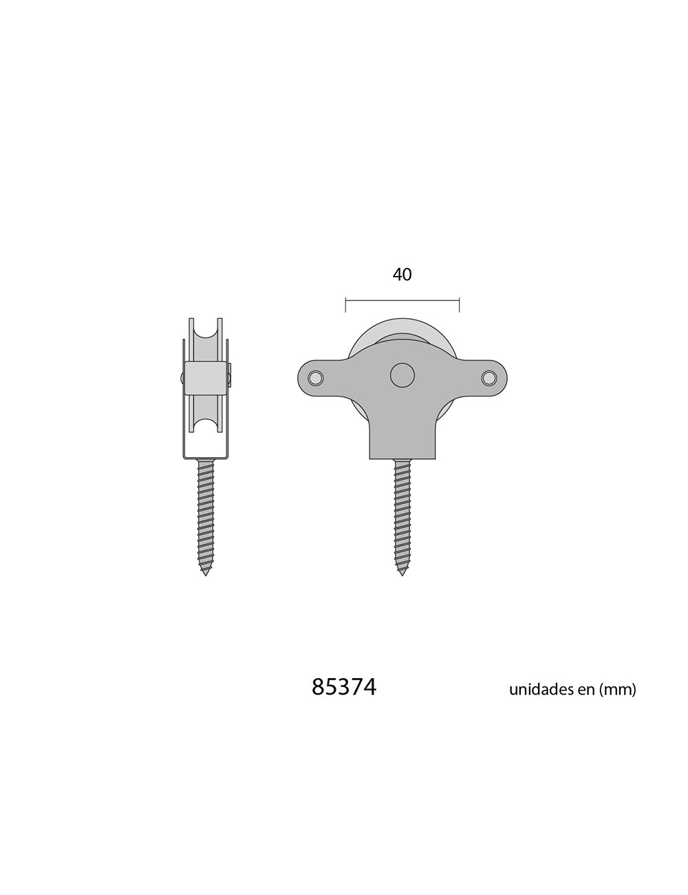 Pack 2 unid. polea nylon 40 mm tirafondo
