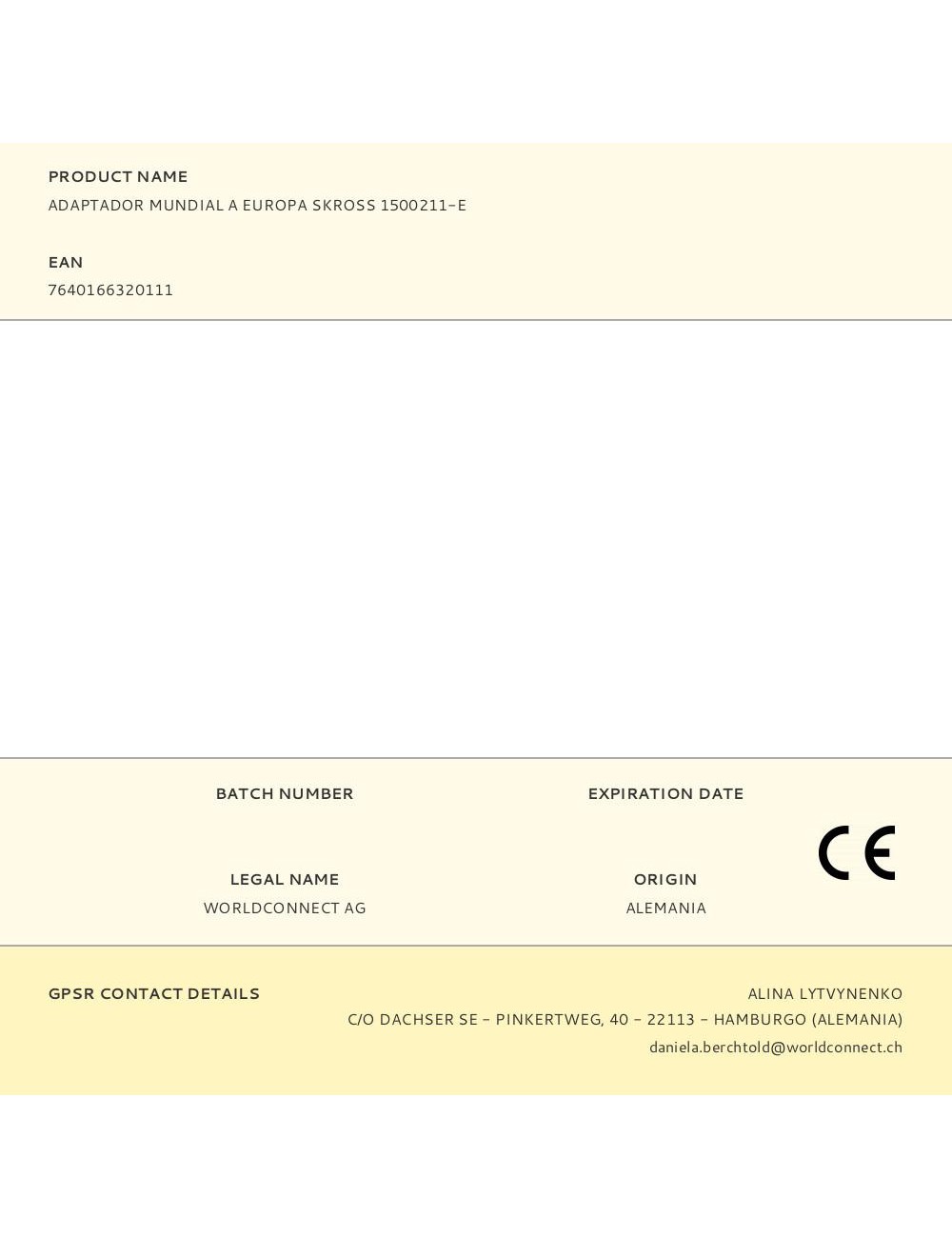 Adaptador mundial a europa skross 1500211-e