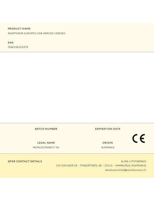 Adaptador europeo usb skross 1500282