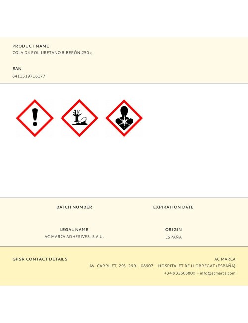 Cola d4 poliuretano biberón 250 g