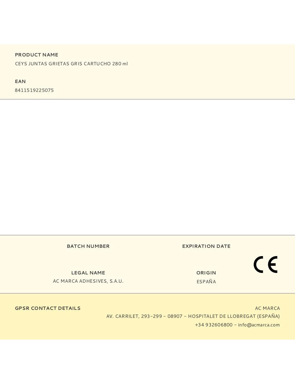 Masilla acrílica para juntas grietas interior gris cartucho 280 ml