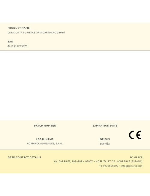 Masilla acrílica para juntas grietas interior gris cartucho 280 ml