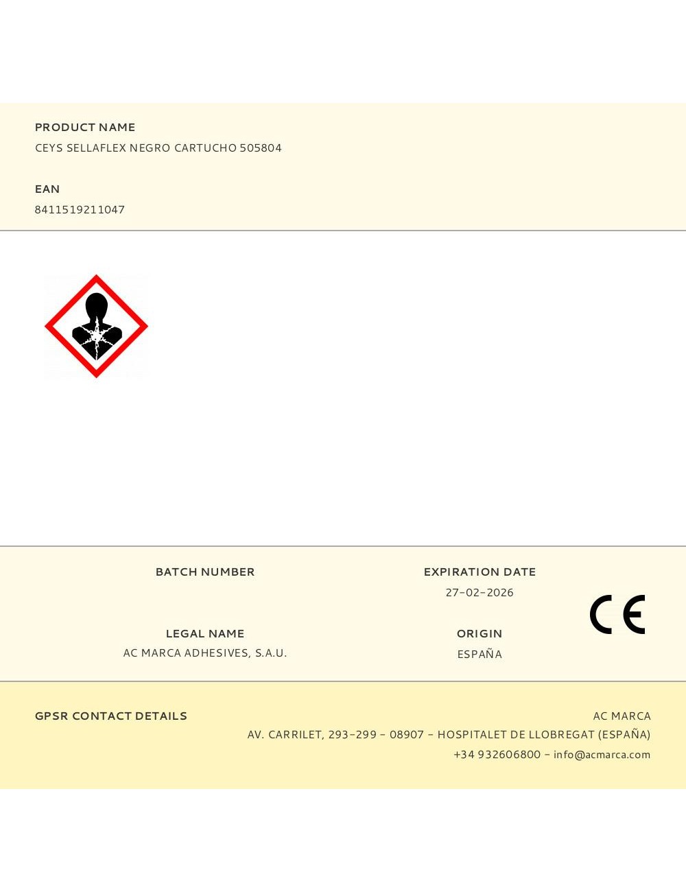 Ceys sellaflex negro cartucho 505804