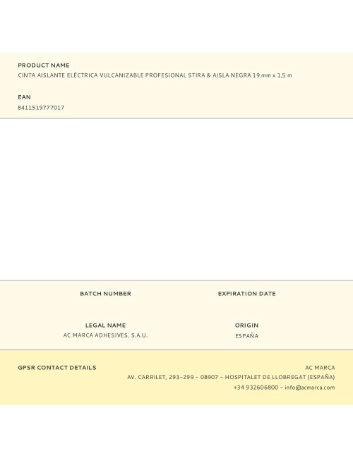 Cinta aislante eléctrica vulcanizable profesional stira & aisla negra 19 mm x 1,5 m