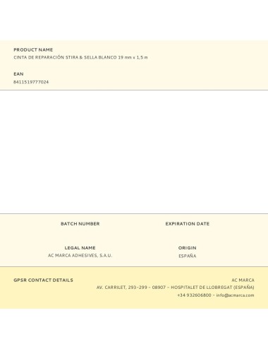 Cinta de reparación stira & sella blanco 19 mm x 1,5 m