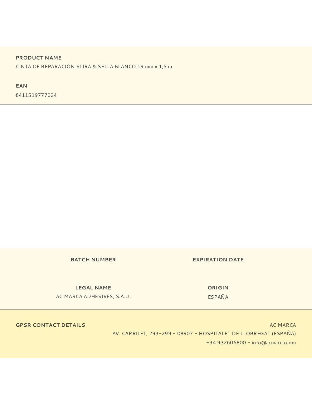 Cinta de reparación stira & sella blanco 19 mm x 1,5 m