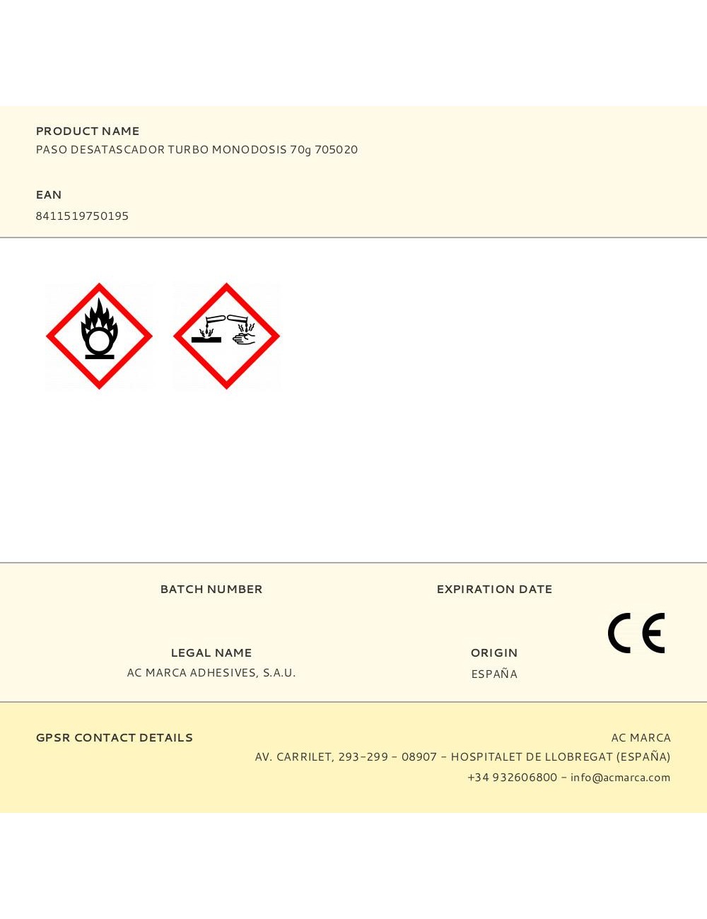 Paso desatascador turbo monodosis 70g 705020