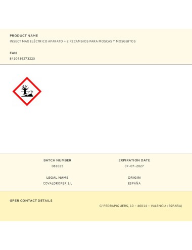 Insect max eléctrico aparato + 2 recambios para moscas y mosquitos
