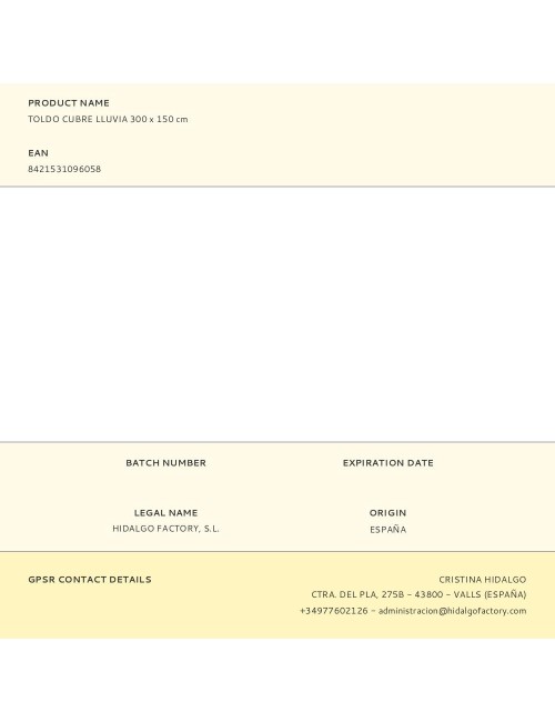 Toldo cubre lluvia 300 x 150 cm