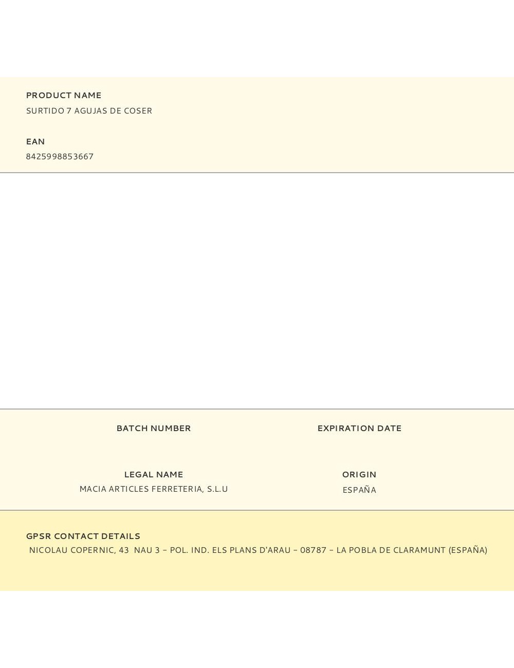 Agujas de coser, surtido 7 uds