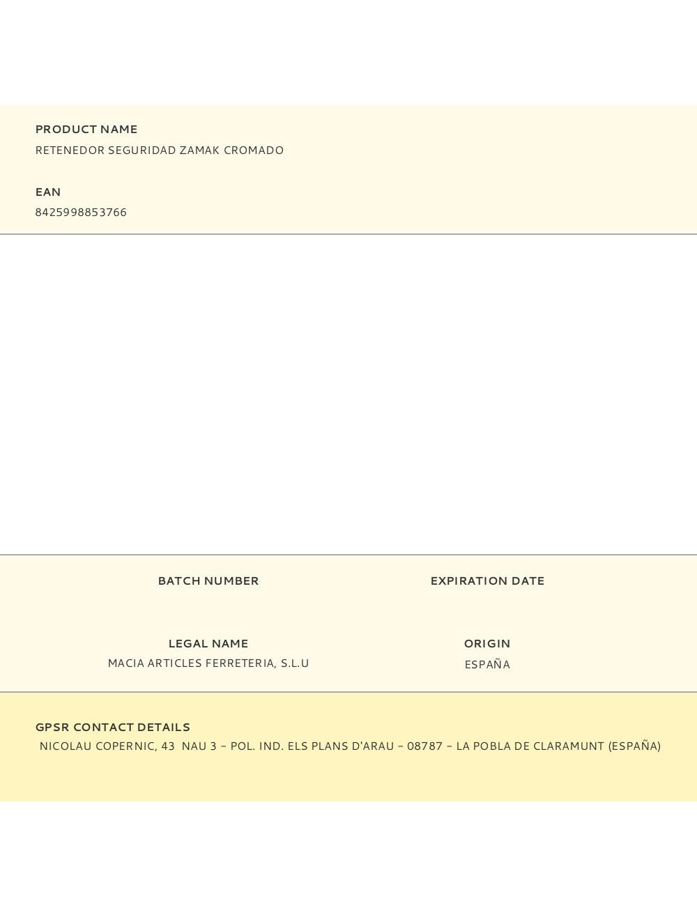 Retenedor seguridad zamak cromado