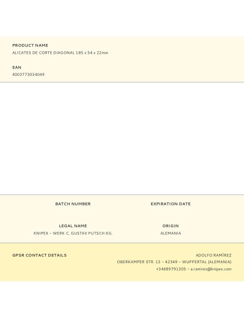 Alicates de corte diagonal 185 x 54 x 22 mm