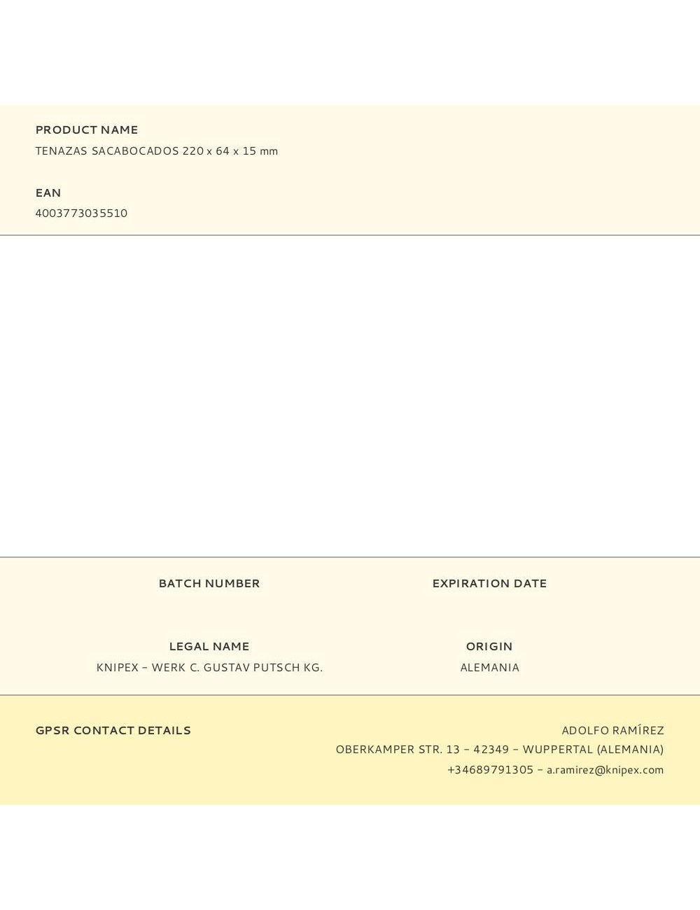 Tenazas sacabocados 220 x 64 x 15 mm