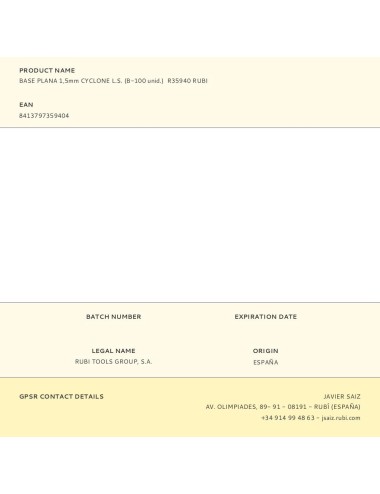 Base plana 1,5mm cyclone l.s. (b-100 unid.) r35940 rubi