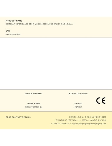 Bombilla esferica led e14 7 w 806 lm 3000 k luz calida ø4,8 x 9,5 cm