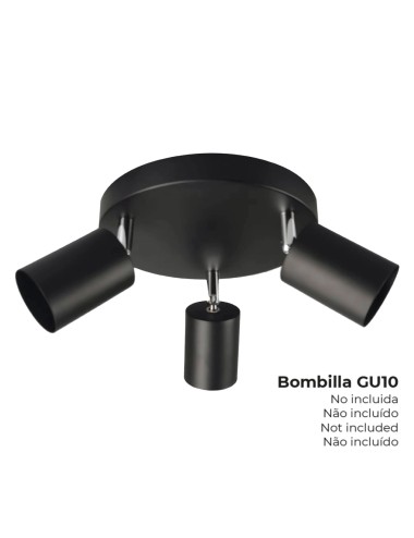 Foco 3 elementos gu10 50 w (bombilla no incluida) color negro ø 20 x 14,6 cm