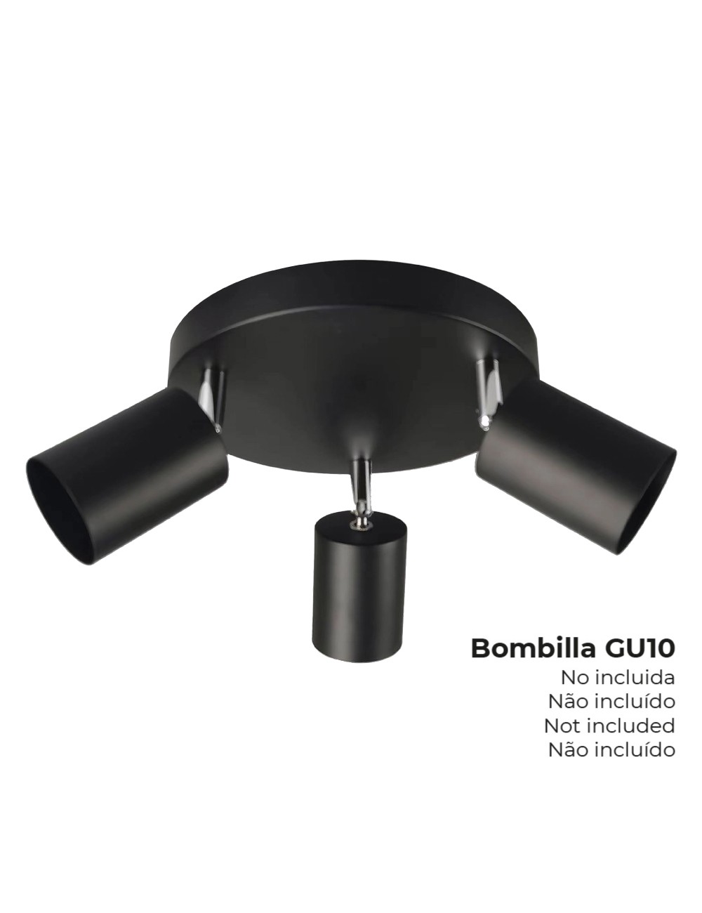 Foco 3 elementos gu10 50 w (bombilla no incluida) color negro ø 20 x 14,6 cm