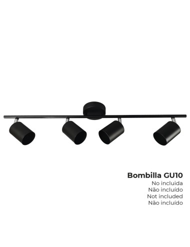 Foco 4 elementos gu10 50 w (bombilla no incluida) color negro 70 x 9 x 15,2 cm