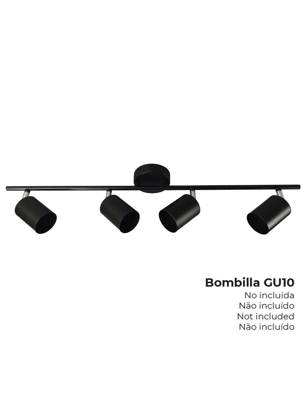 Foco 4 elementos gu10 50 w (bombilla no incluida) color negro 70 x 9 x 15,2 cm