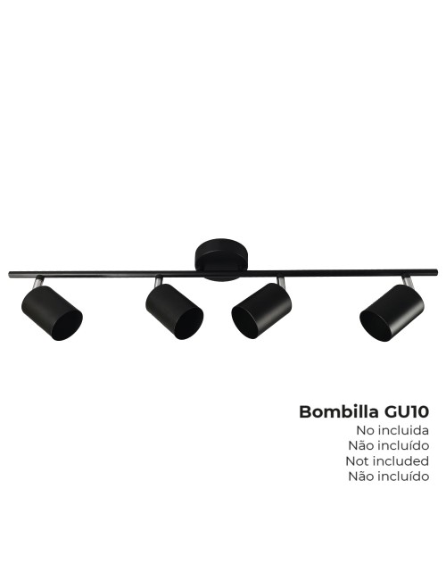 Foco 4 elementos gu10 50 w (bombilla no incluida) color negro 70 x 9 x 15,2 cm