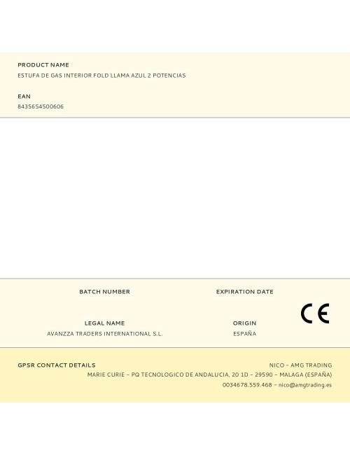 Estufa de gas interior fold llama azul 2 potencias