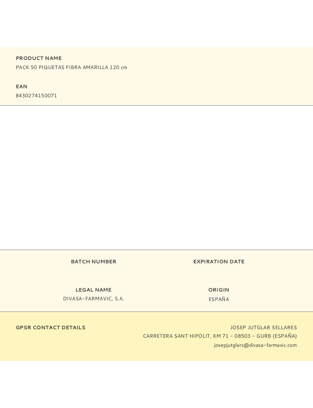 Pack 50 piquetas fibra amarilla 120 cm