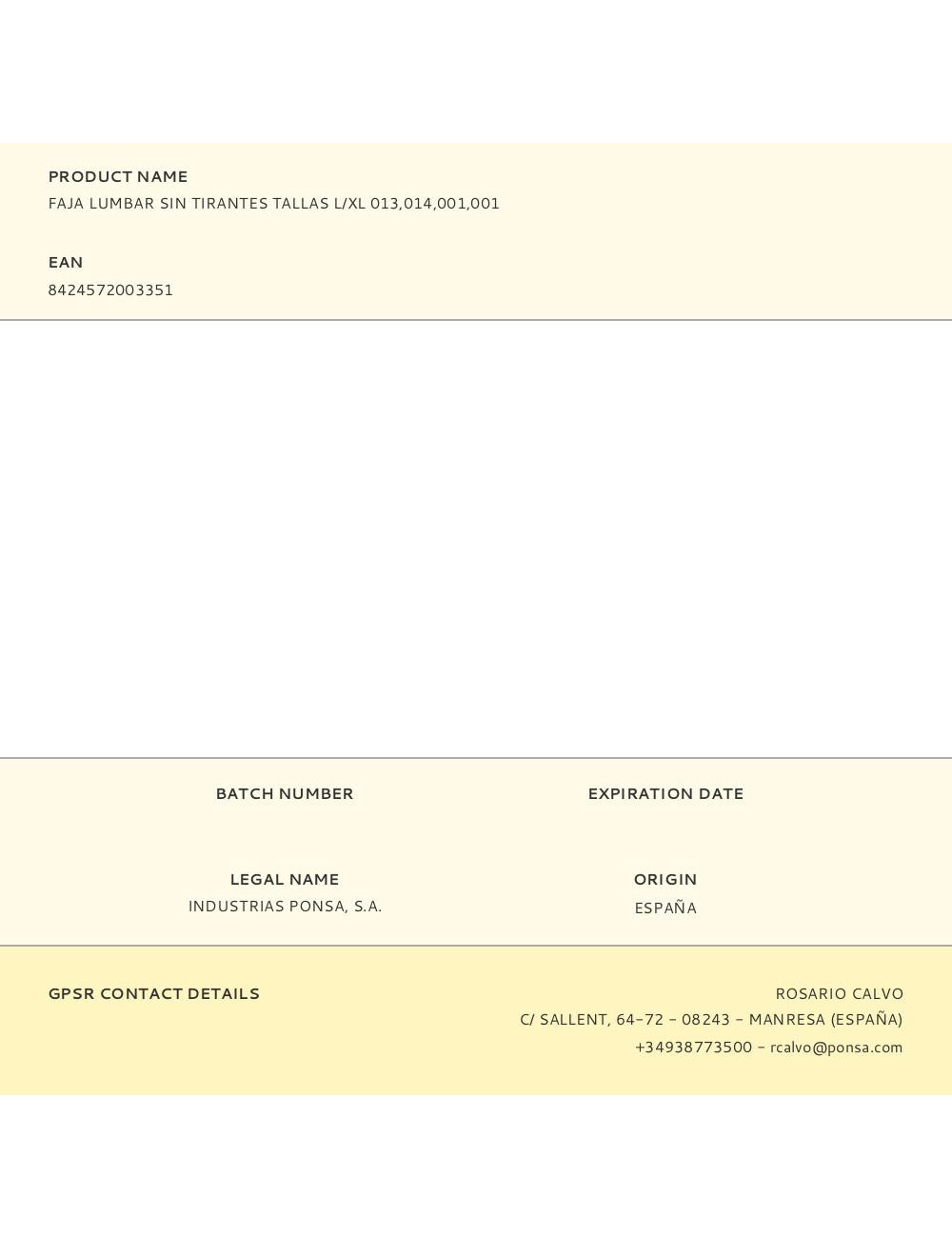 Faja lumbar sin tirantes tallas l/xl 013,014,001,001