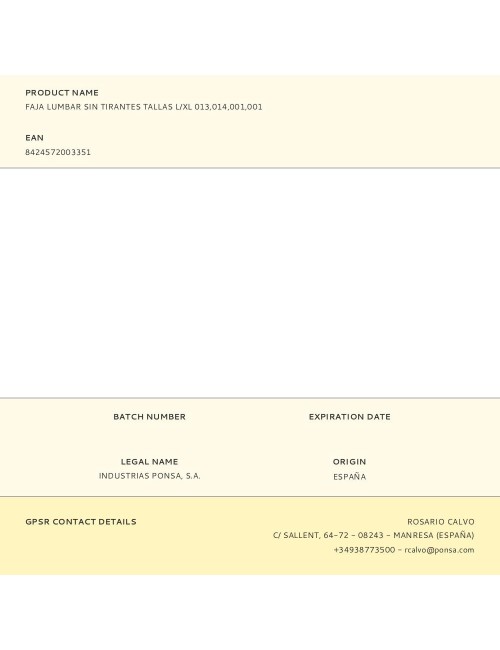 Faja lumbar sin tirantes tallas l/xl 013,014,001,001