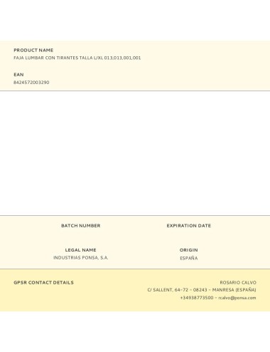 Faja lumbar con tirantes talla l/xl 013,013,001,001