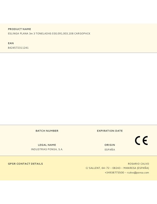 Eslinga plana 3m 3 toneladas 030,091,003,108 cargopack