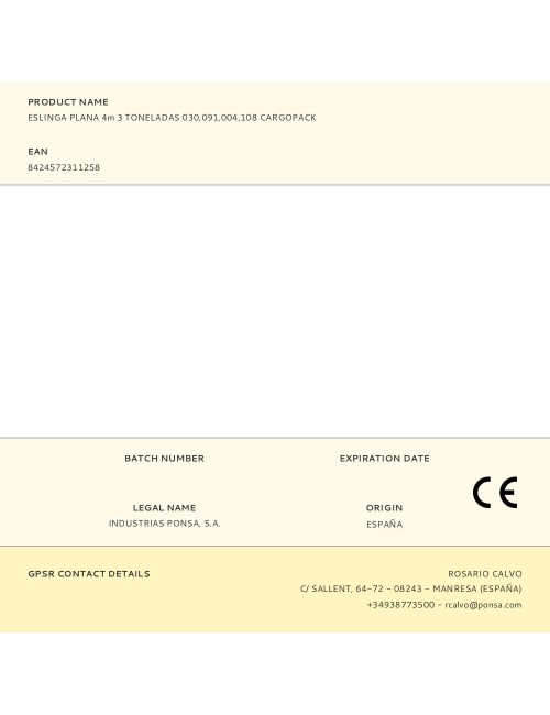 Eslinga plana 4m 3 toneladas 030,091,004,108 cargopack