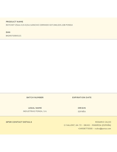 Ratchet 25mm 4,5+0,5m gancho cerrado 027,046,025,108 ponsa