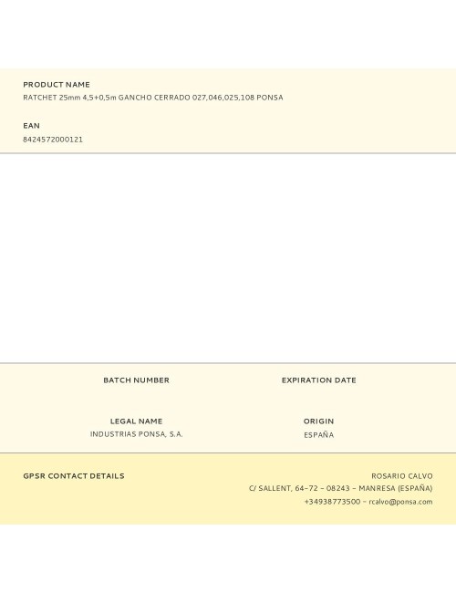 Ratchet 25mm 4,5+0,5m gancho cerrado 027,046,025,108 ponsa