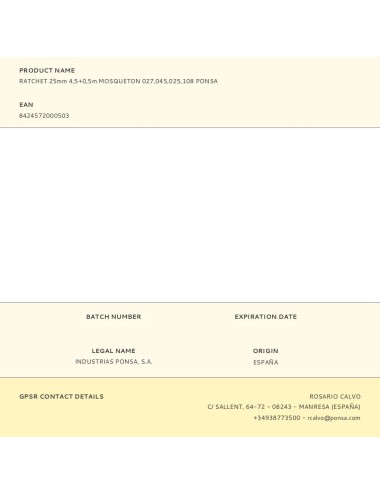 Ratchet 25mm 4,5+0,5m mosqueton 027,045,025,108 ponsa