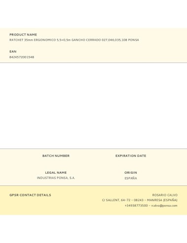 Ratchet 35mm ergonomico 5,5+0,5m gancho cerrado 027,046,035,108 ponsa
