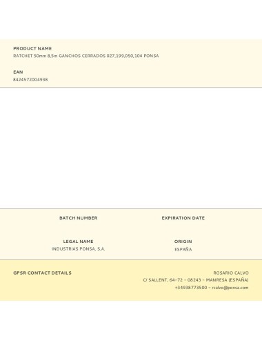 Ratchet 50mm 8,5m ganchos cerrados 027,199,050,104 ponsa