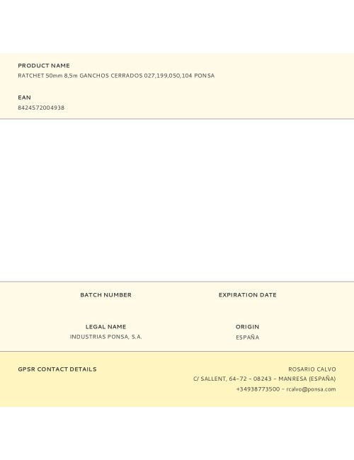 Ratchet 50mm 8,5m ganchos cerrados 027,199,050,104 ponsa