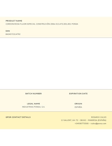 Cordon rosa fluor especial construción 200m 013,472,001,001 ponsa