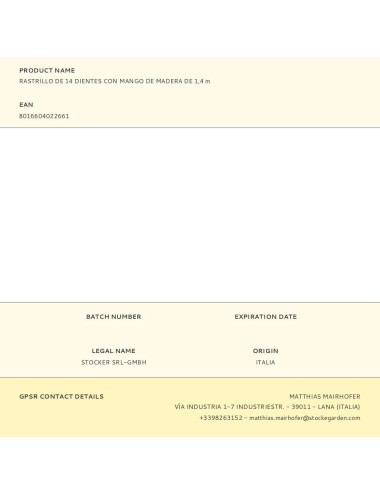 Rastrillo de 14 dientes con mango de madera de 1,4 m