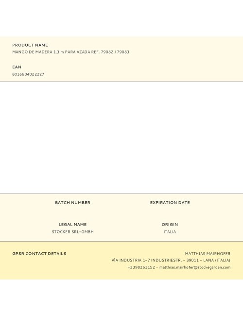 Mango de madera 1,3 m para azada ref. 79082 i 79083