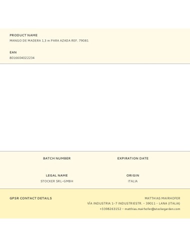 Mango de madera 1,3 m para azada ref. 79081