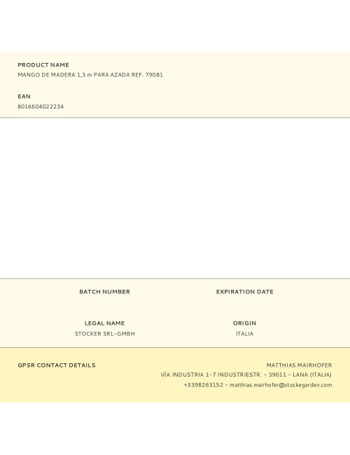 Mango de madera 1,3 m para azada ref. 79081