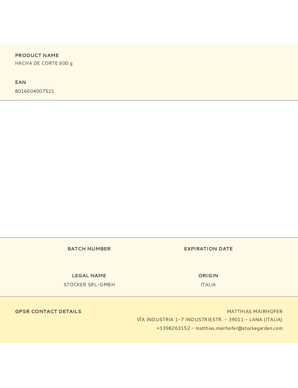 Hacha de corte 600 g