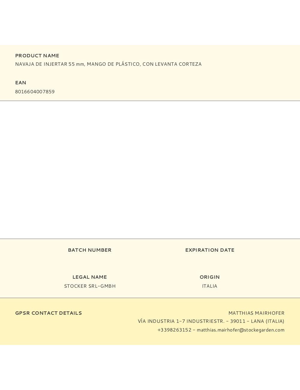 Navaja de injertar 55 mm, mango de plástico, con levanta corteza