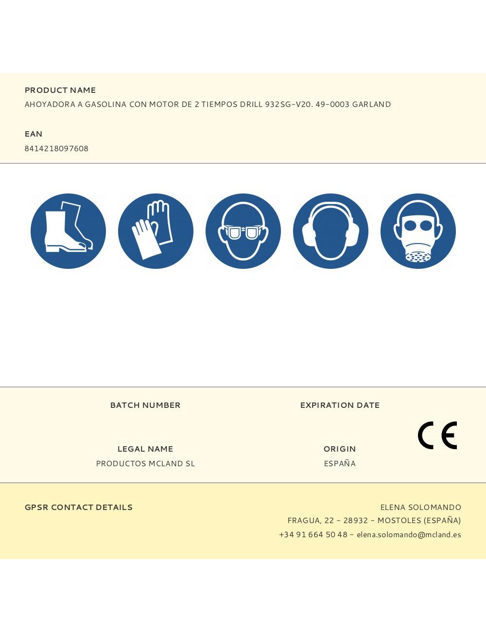 Ahoyadora a gasolina con motor de 2 tiempos drill 932sg-v20. 49-0003 garland