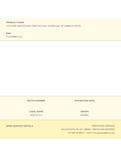 Caja 5000 grapas para cable 36 12mm. 5x1000 unid. dp 11885110 rapid
