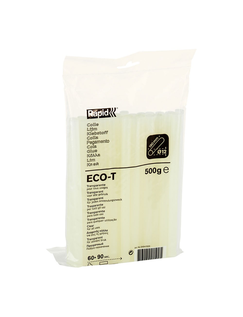Barra de cola termofusible eco t, transparente, ø12 x 190 mm, 500 g